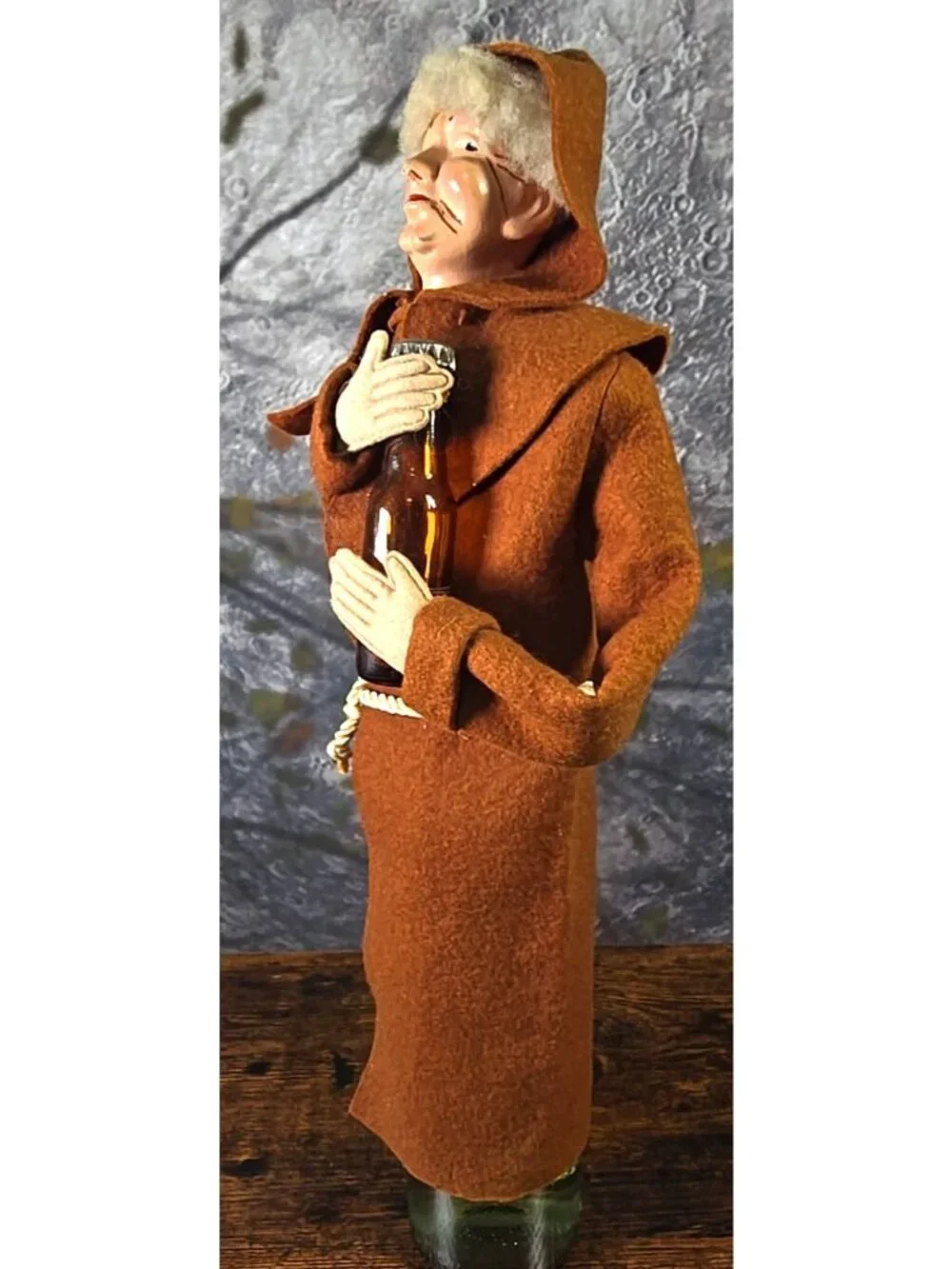 Vtg Folk Art Handmade Monk Doll Bottle Cover Wine Liquor 15